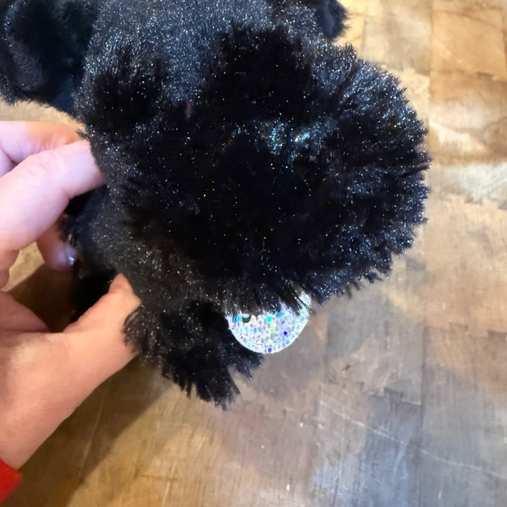 Black Plush Dog “Sammy” Justice 6 inch Black Terroir Dog Sparkly Collar - Picture 7 of 12